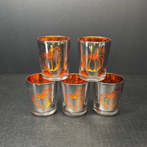 Yankee Candle Flickering Pumpkin Tea Light Votive Glass Orange - Set Of 5
